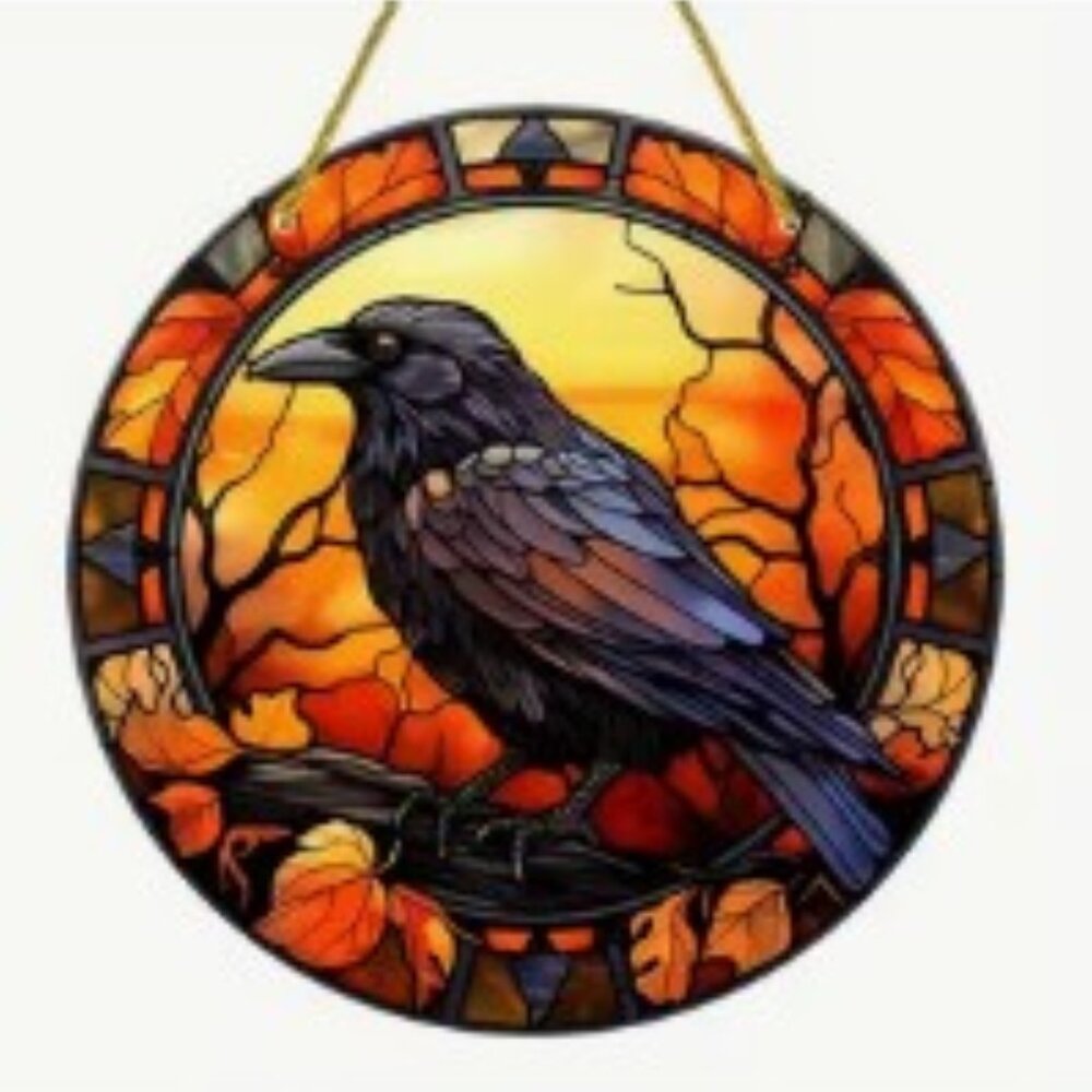 1pc,  8"X8" Acrylic Suncatcher, Crow, Stained Window Hanging Wreath Sign